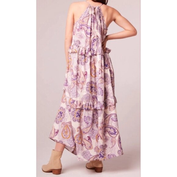 Band of the Free Liliane Paisley Tiered Maxi Dress Sz Small Purple & Cream - Picture 2 of 10